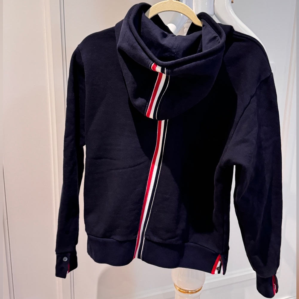 Navy blue Hoodie with Red and White Stripes